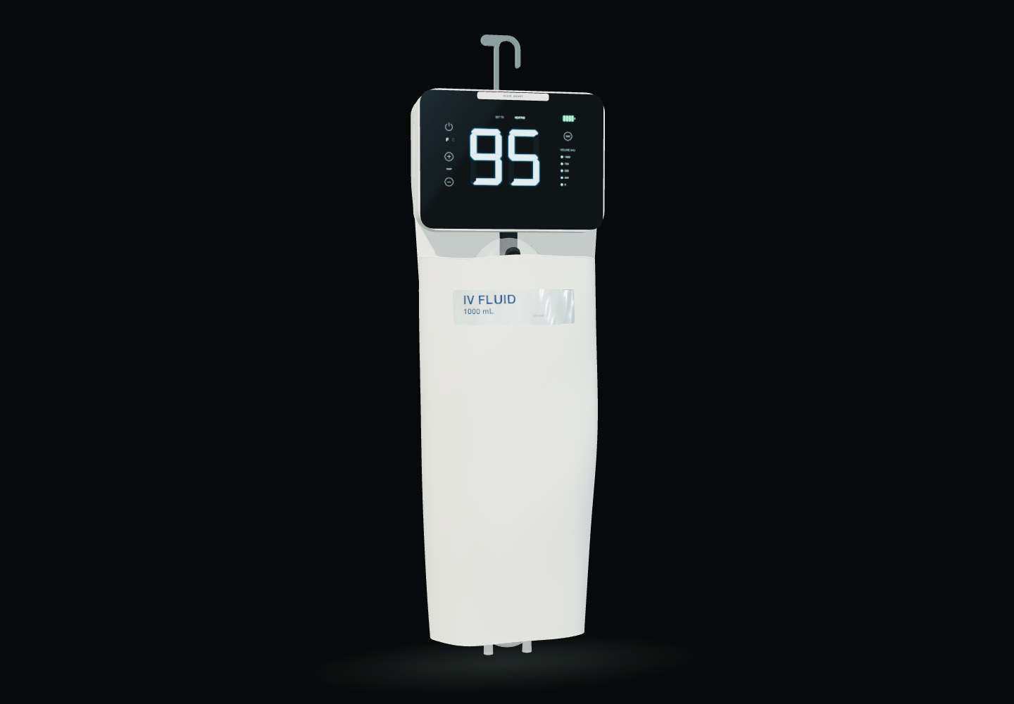 Close view of Fluid Jacket’s illuminated controller and flexible warming wrap